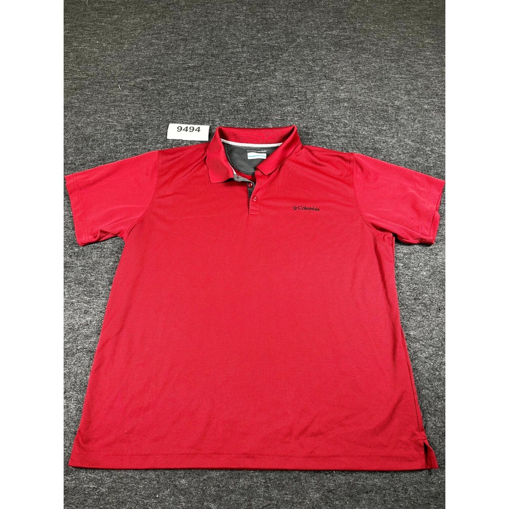 Columbia Polo Shirt Men's XL Red Omni-Wicking Golf Performance Side Slit Popover